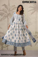 Digital Floral Printed Cotton Anarkali Kurti With Pant And Kota Doriya Dupatta-ISKWSU1202OMK3014