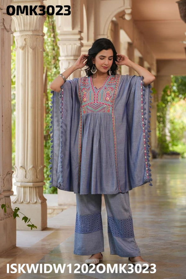 Embroidered Cotton Kaftan Kurti With Pant-ISKWIDW1202OMK3023