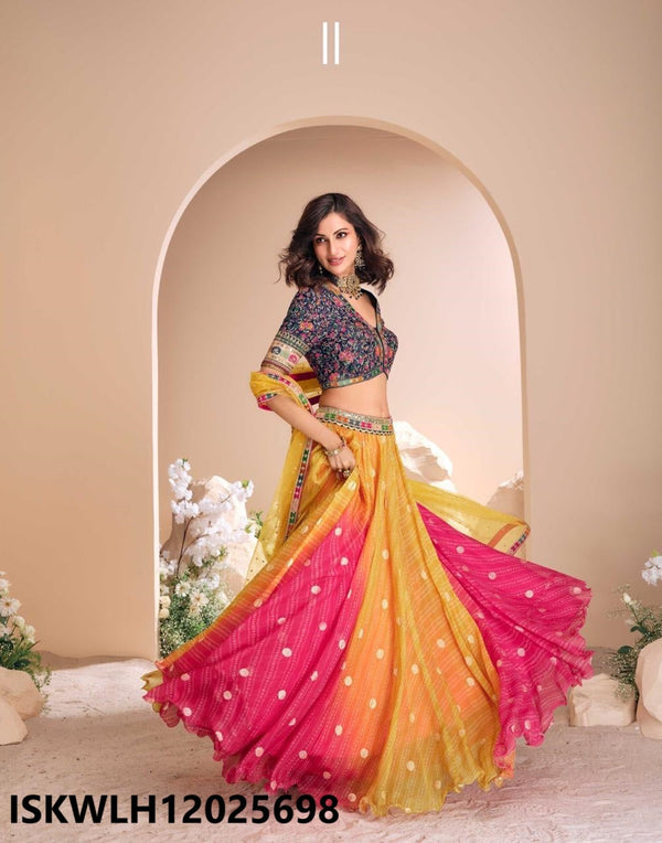 Embroidered Viscose Jacquard Silk Lehenga With Silk Blouse And Dupatta-ISKWLH12025698