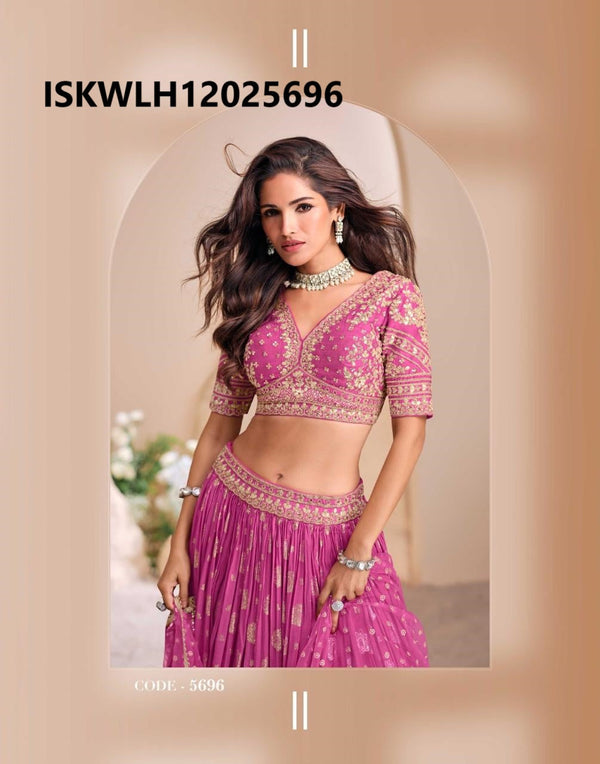 Embroidered Viscose Jacquard Silk Lehenga With Silk Blouse And Dupatta-ISKWLH12025696