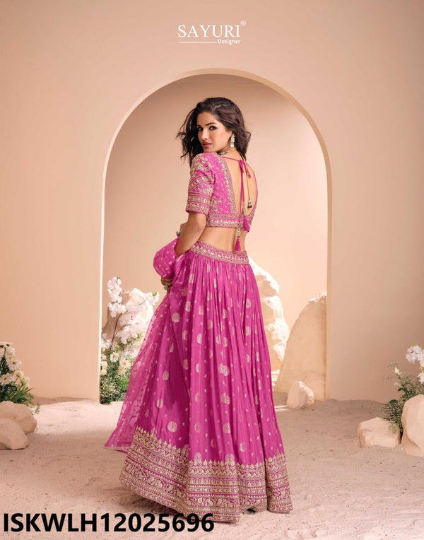 Embroidered Viscose Jacquard Silk Lehenga With Silk Blouse And Dupatta-ISKWLH12025696