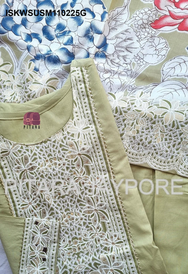 Cotton Kurti With Pant And Digital Block Printed Dupatta-ISKWSUSM110225G