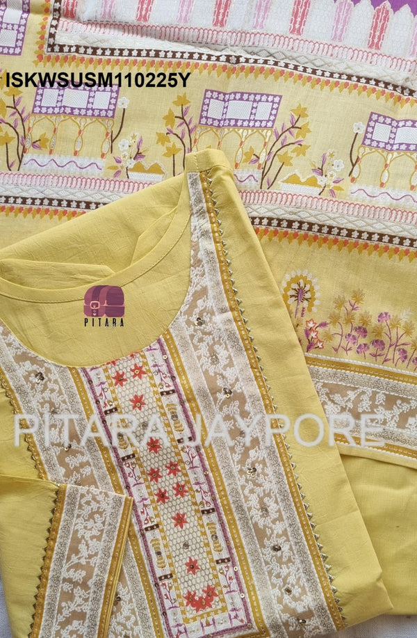 Cotton Kurti With Pant And Digital Block Printed Dupatta-ISKWSUSM110225Y