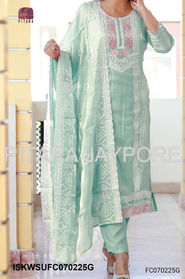 Embroidered Tissue Kurti With Silk Pant And Dupatta-ISKWSUFC070225L/FC070225G