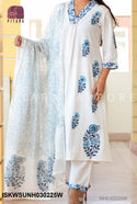 Hand Block Mughal Butta Printed Linen Cotton Kurti With Pant And Kota Doriya Dupatta-ISKWSUNH030225W