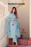 Embroidered Malmal Chanderi Kurti With Silk Pant And Dupatta-ISKWSUFC140225P/FC140225B