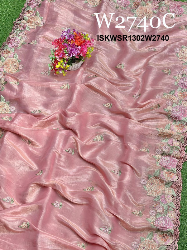 Embroidered Crushed Silk Saree With Blouse-ISKWSR1302W2874/W2740/W2685