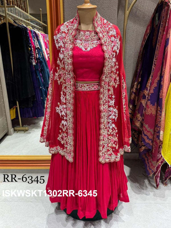 Embroidered Dola Silk Skirt With Georgette Skirt And Organza Cape-ISKWSKT1302RR-6345