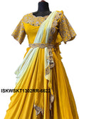 Embroidered Dola Silk Top With Chinon Skirt Attached Organza Drape-ISKWSKT1302RR-6622