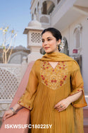 Embroidered Malmal Chanderi Kurti With Pant And Silk Pant And Dupatta-ISKWSUFC180225Y/FC180225M