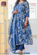 Printed Cotton Anarkali Kurti With Pant And Dupatta-ISKWSUFC170225B