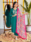 Embroidered Chanderi Kurti With Pant And Printed Silk Dupatta-ISKWSU21022311