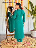 Embroidered Chanderi Kurti With Pant And Printed Silk Dupatta-ISKWSU21022311