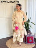 Embroidered Banarasi SIlk Kurti With Pant And Dupatta-ISKWSU24026778