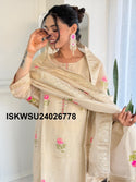 Embroidered Banarasi SIlk Kurti With Pant And Dupatta-ISKWSU24026778