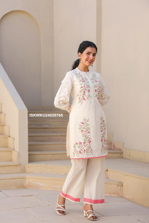 Embroidered Cotton Jacquard Co-Ord Set-ISKWIDW24026765