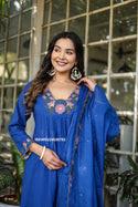 Embroidered Cotton Flared Kurti With Pant And Dupatta-ISKWSU24026763