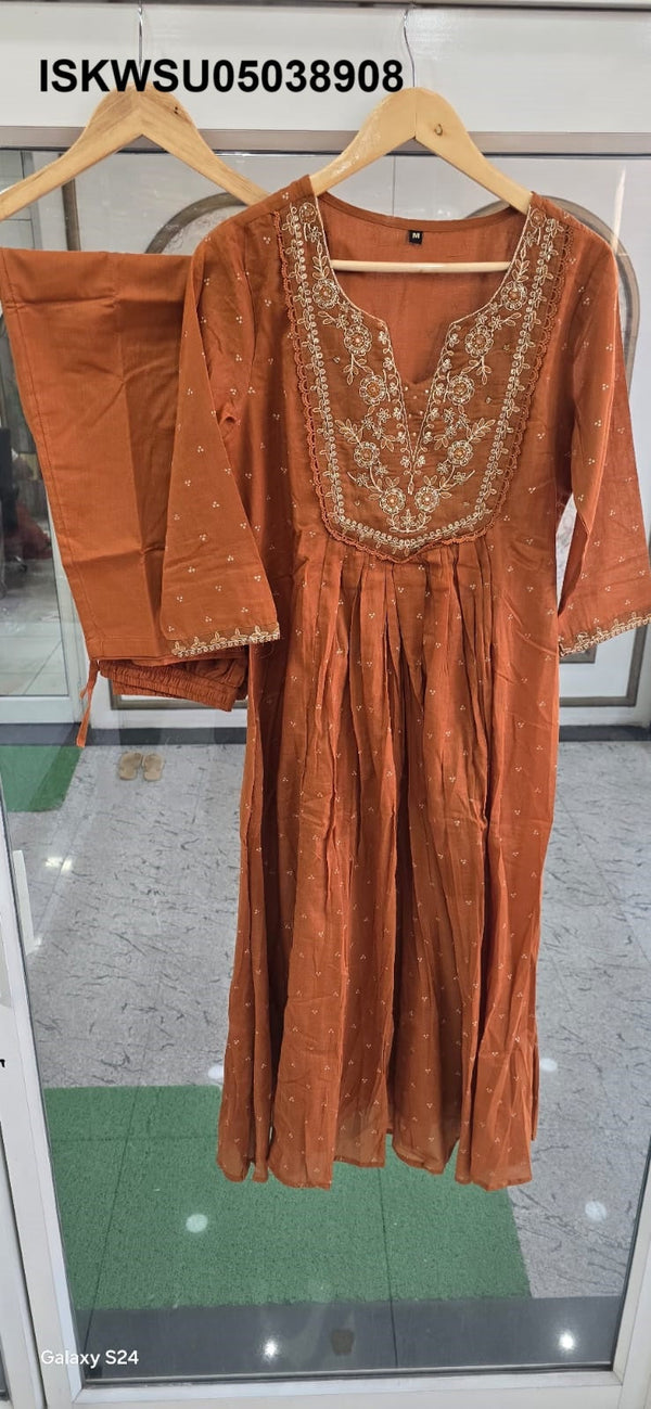 Embroidered Cotton Kurti With Pant And Dupatta-ISKWSU05038908