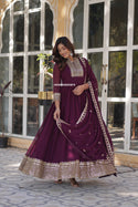 Embroidered Georgette Gown With Embroidered Dupatta-ISKWGN05035679