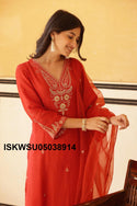 Embroidered Silk Kurti With Pant And Dupatta-ISKWSU05038914