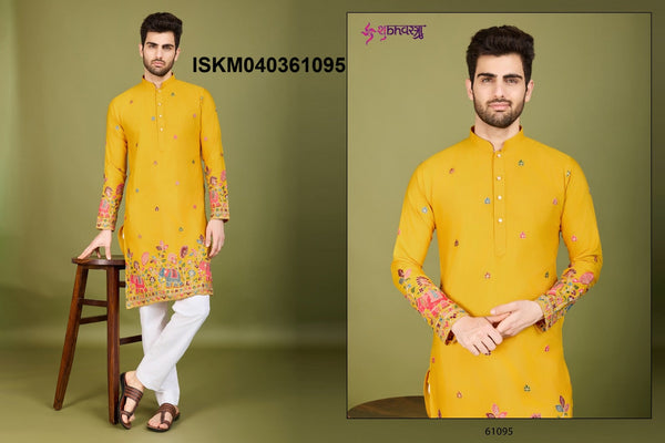 Men's Embroidered Cotton Kurta-ISKM040361091/61092/61093/61094/61095