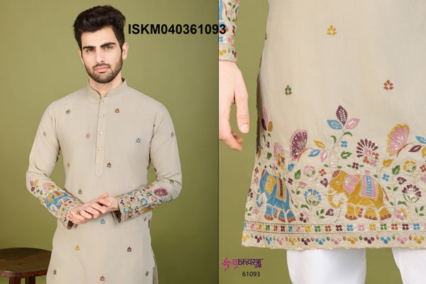 Men's Embroidered Cotton Kurta-ISKM040361091/61092/61093/61094/61095