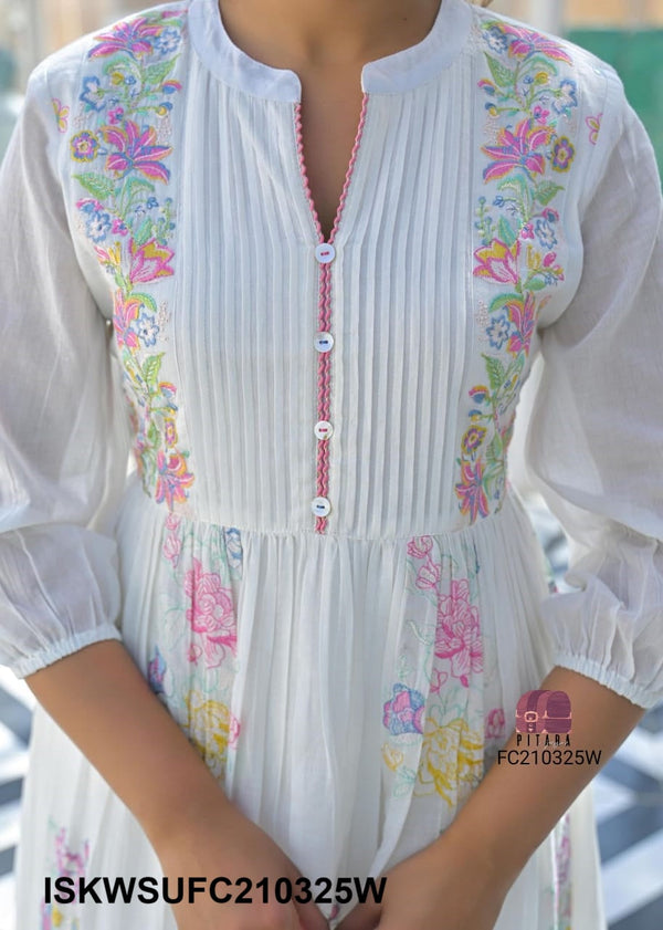 Embroidered Malmal Cotton Kurti With Cotton Pant And Kota Doriya Dupatta-ISKWSUFC210325P/FC210325W