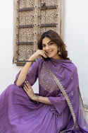 Embroidered Chinon Flared Kurti With Pant And Dupatta-ISKWSU09047655