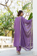 Embroidered Chinon Flared Kurti With Pant And Dupatta-ISKWSU09047655