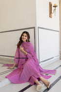 Embroidered Chinon Flared Kurti With Pant And Dupatta-ISKWSU09047655