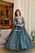 Embroidered Georgette Silk Gown With Dupatta-ISKWGN09046722