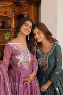 Embroidered Georgette Silk Gown With Dupatta-ISKWGN09046722