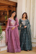 Embroidered Georgette Silk Gown With Dupatta-ISKWGN09046722