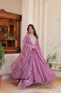 Embroidered Georgette Silk Gown With Dupatta-ISKWGN09046722