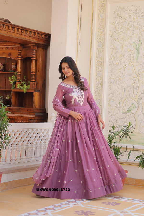 Embroidered Georgette Silk Gown With Dupatta-ISKWGN09046722