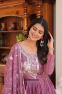 Embroidered Georgette Silk Gown With Dupatta-ISKWGN09046722