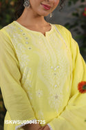 Embroidered Malmal Cotton Kurti With Pant And Dupatta-ISKWSU09046725