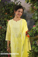 Embroidered Malmal Cotton Kurti With Pant And Dupatta-ISKWSU09046725