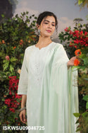 Embroidered Malmal Cotton Kurti With Pant And Dupatta-ISKWSU09046725