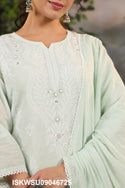 Embroidered Malmal Cotton Kurti With Pant And Dupatta-ISKWSU09046725
