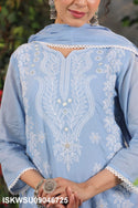 Embroidered Malmal Cotton Kurti With Pant And Dupatta-ISKWSU09046725