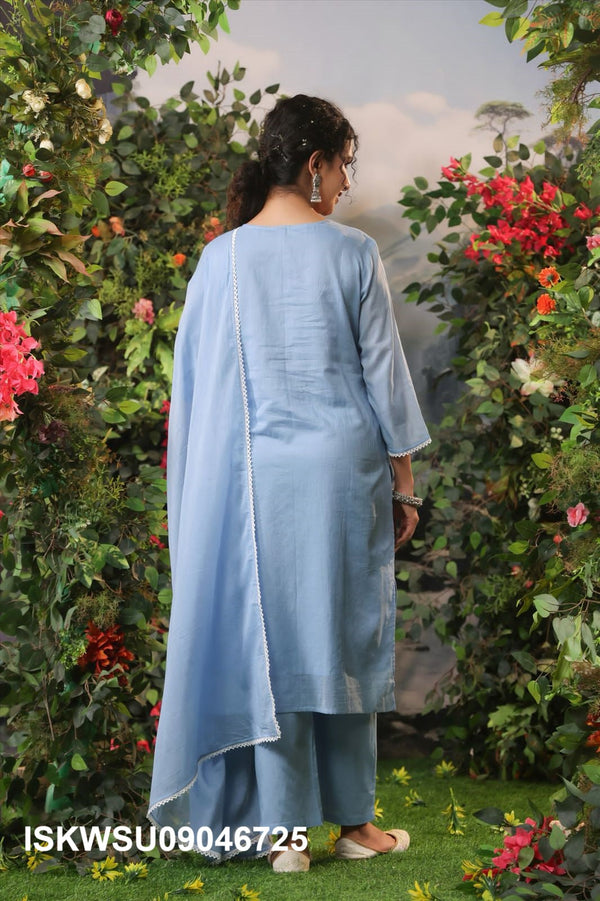 Embroidered Malmal Cotton Kurti With Pant And Dupatta-ISKWSU09046725
