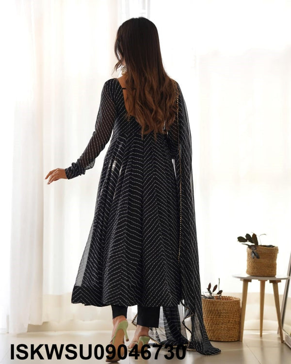 Lehariya Printed Georgette Anarkali Kurti With Silk Pant And Dupatta-ISKWSU09046730