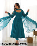 Lehariya Printed Georgette Anarkali Kurti With Silk Pant And Dupatta-ISKWSU09046729