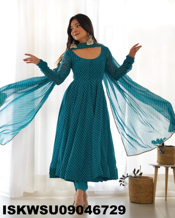 Lehariya Printed Georgette Anarkali Kurti With Silk Pant And Dupatta-ISKWSU09046729
