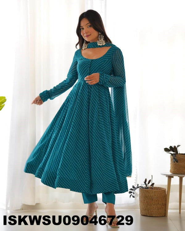 Lehariya Printed Georgette Anarkali Kurti With Silk Pant And Dupatta-ISKWSU09046729