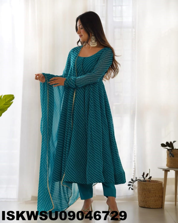 Lehariya Printed Georgette Anarkali Kurti With Silk Pant And Dupatta-ISKWSU09046729