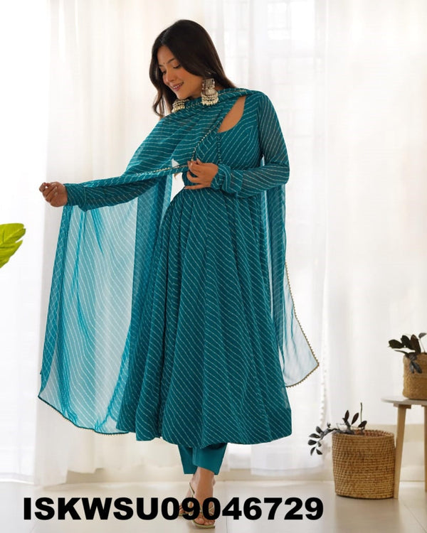 Lehariya Printed Georgette Anarkali Kurti With Silk Pant And Dupatta-ISKWSU09046729