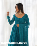 Lehariya Printed Georgette Anarkali Kurti With Silk Pant And Dupatta-ISKWSU09046729