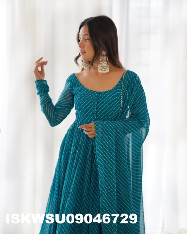 Lehariya Printed Georgette Anarkali Kurti With Silk Pant And Dupatta-ISKWSU09046729